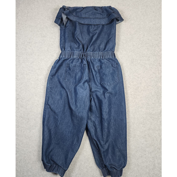 Gold Drama Girl's Sz M VTG Y2k Chambray Elastic Waist Strapless Jumpsuit - Picture 5 of 13